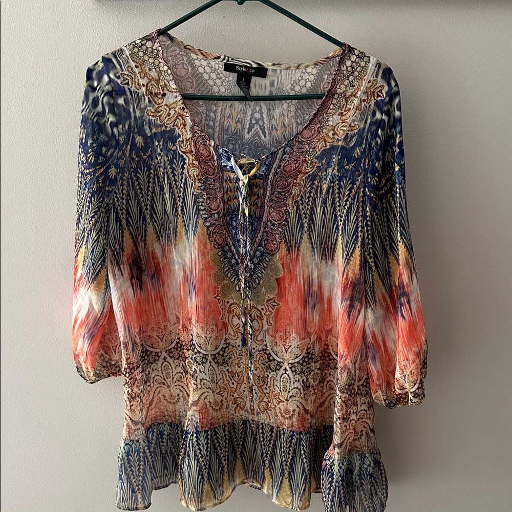 Style & Co. Vibrant Blue and Orange Blouse